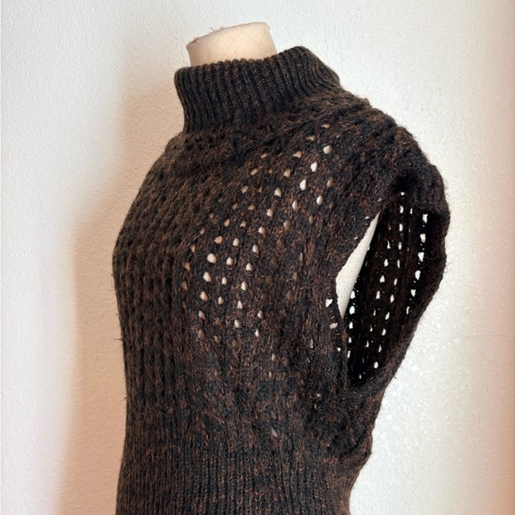 VTG y2k brown black cache chunky knit sweater short sleeve long top dress neck L - Picture 11 of 11